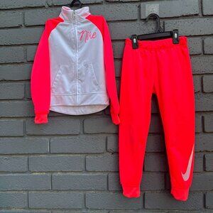 Nike Girl Full Zip Jacket Jogger Pant Tricot Track Suit Set M 6 Fluorescent Pink